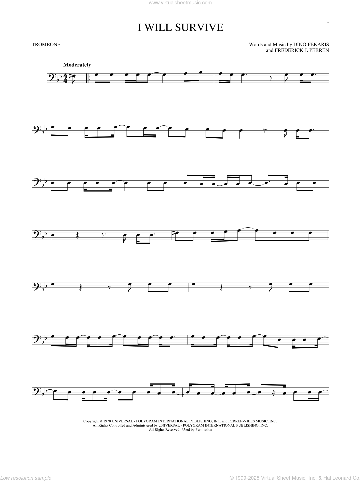 Gaynor I Will Survive Sheet Music For Trombone Solo Pdf