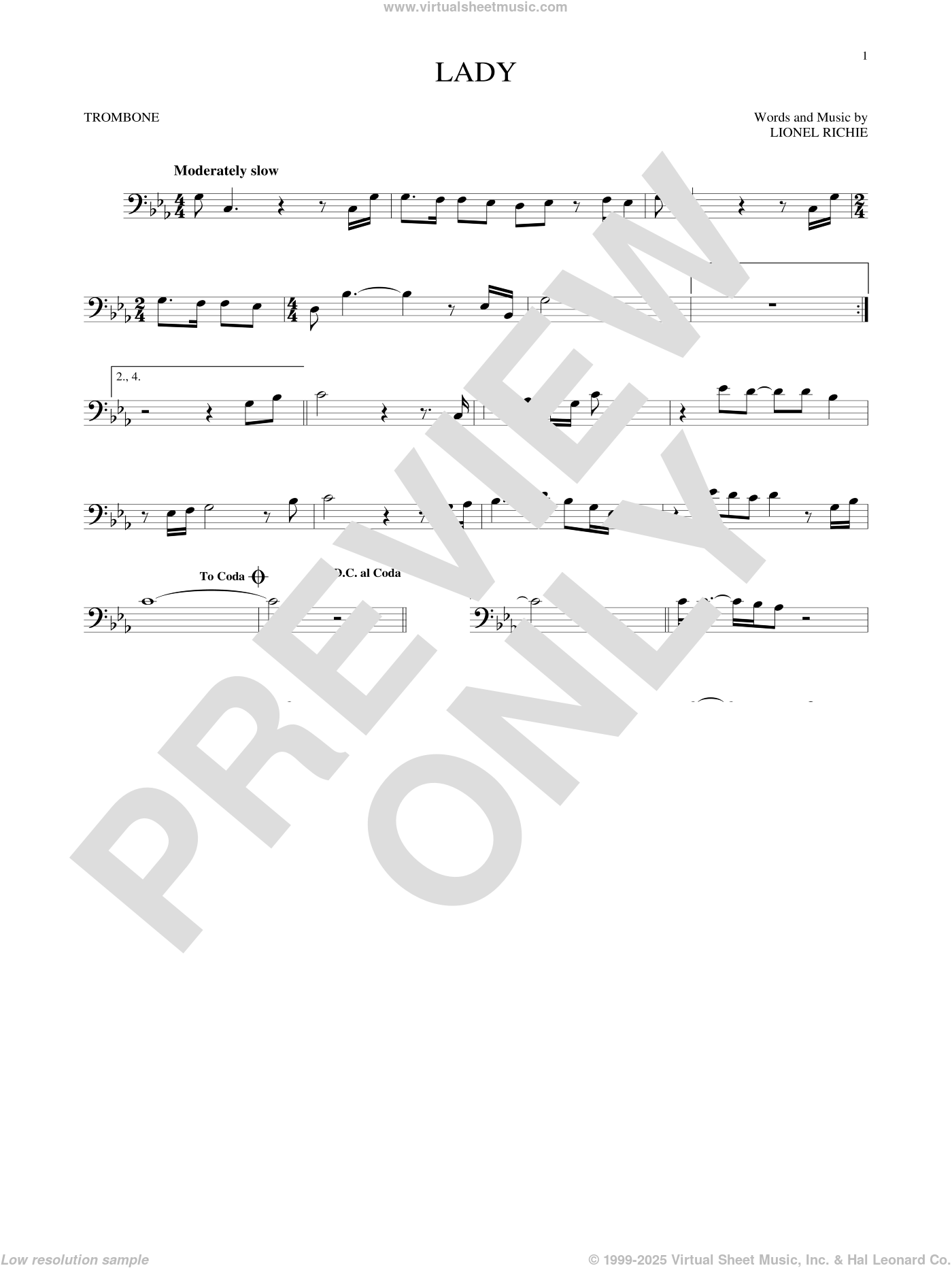 Lady sheet music for trombone solo (PDFinteractive)