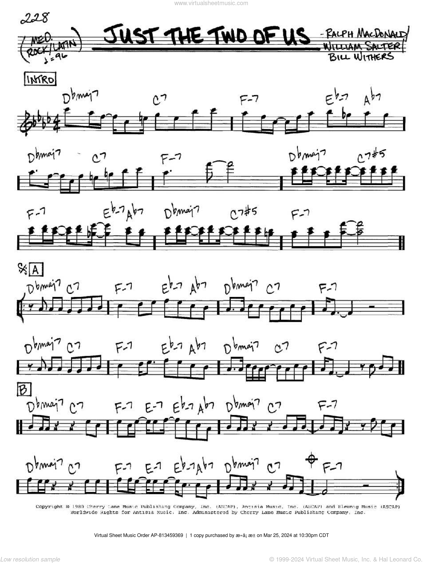 Just The Two Of Us sheet music for flute solo (PDF-interactive)