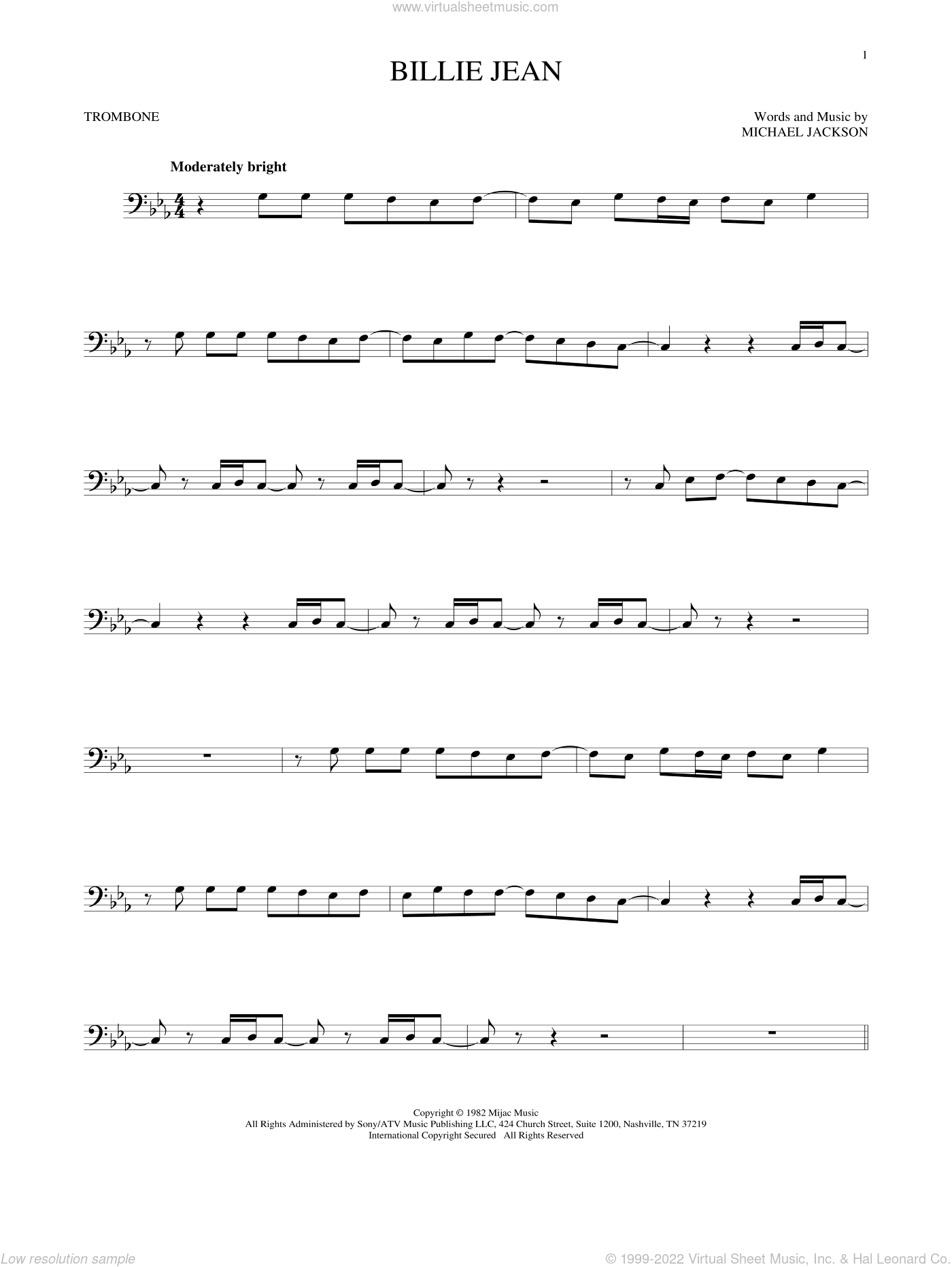 Jackson - Billie Jean sheet music for trombone solo [PDF]