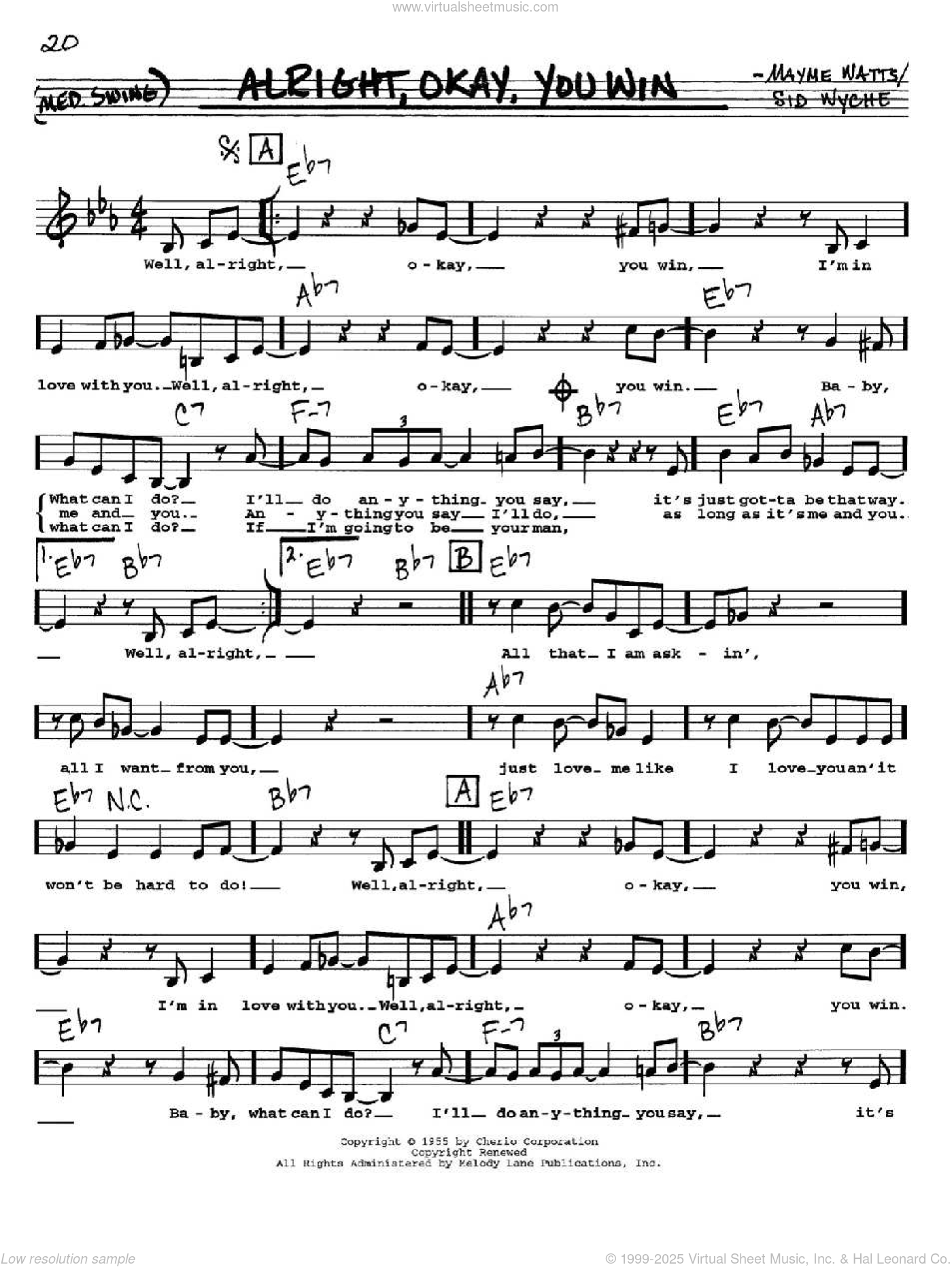 Alright, Okay, You Win sheet music (real book with lyrics) (PDF)