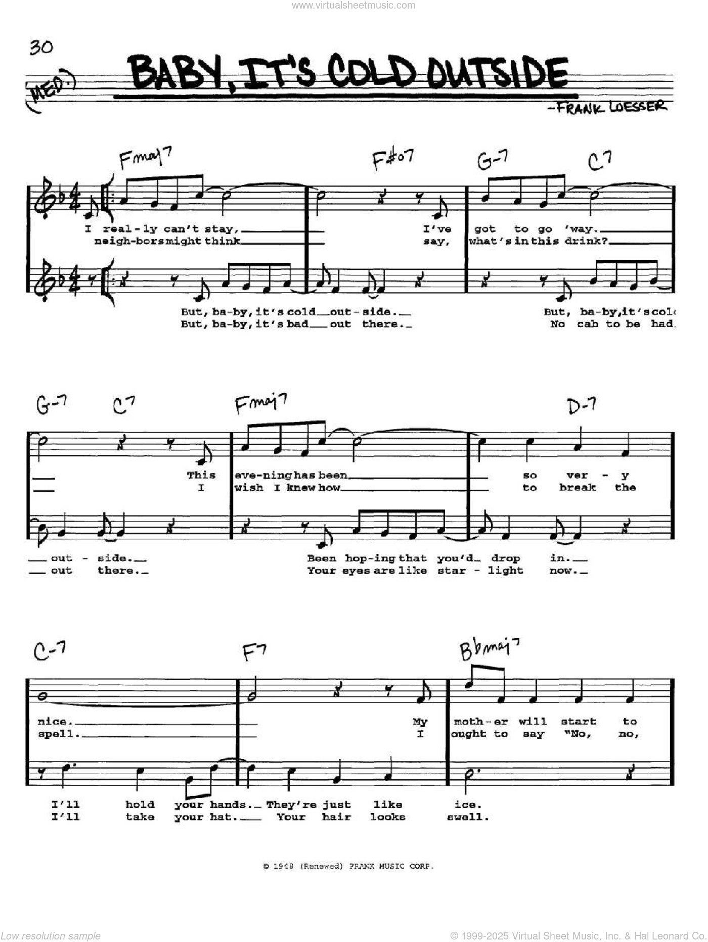 Baby, It's Cold Outside sheet music (real book with lyrics)