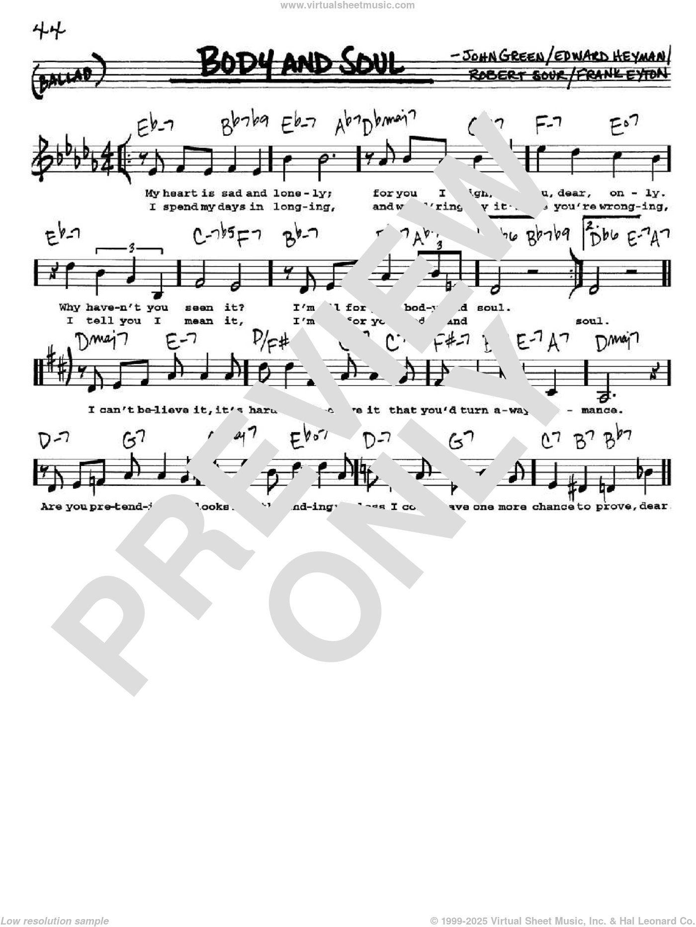 Body And Soul sheet music (real book with lyrics) (PDF)
