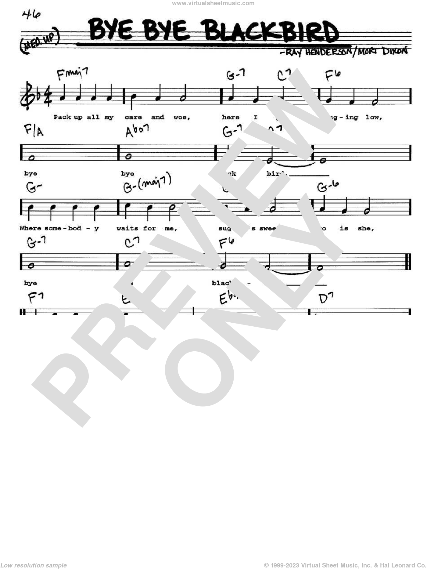 Bye Bye Blackbird Sheet Music (real Book With Lyrics) (PDF)