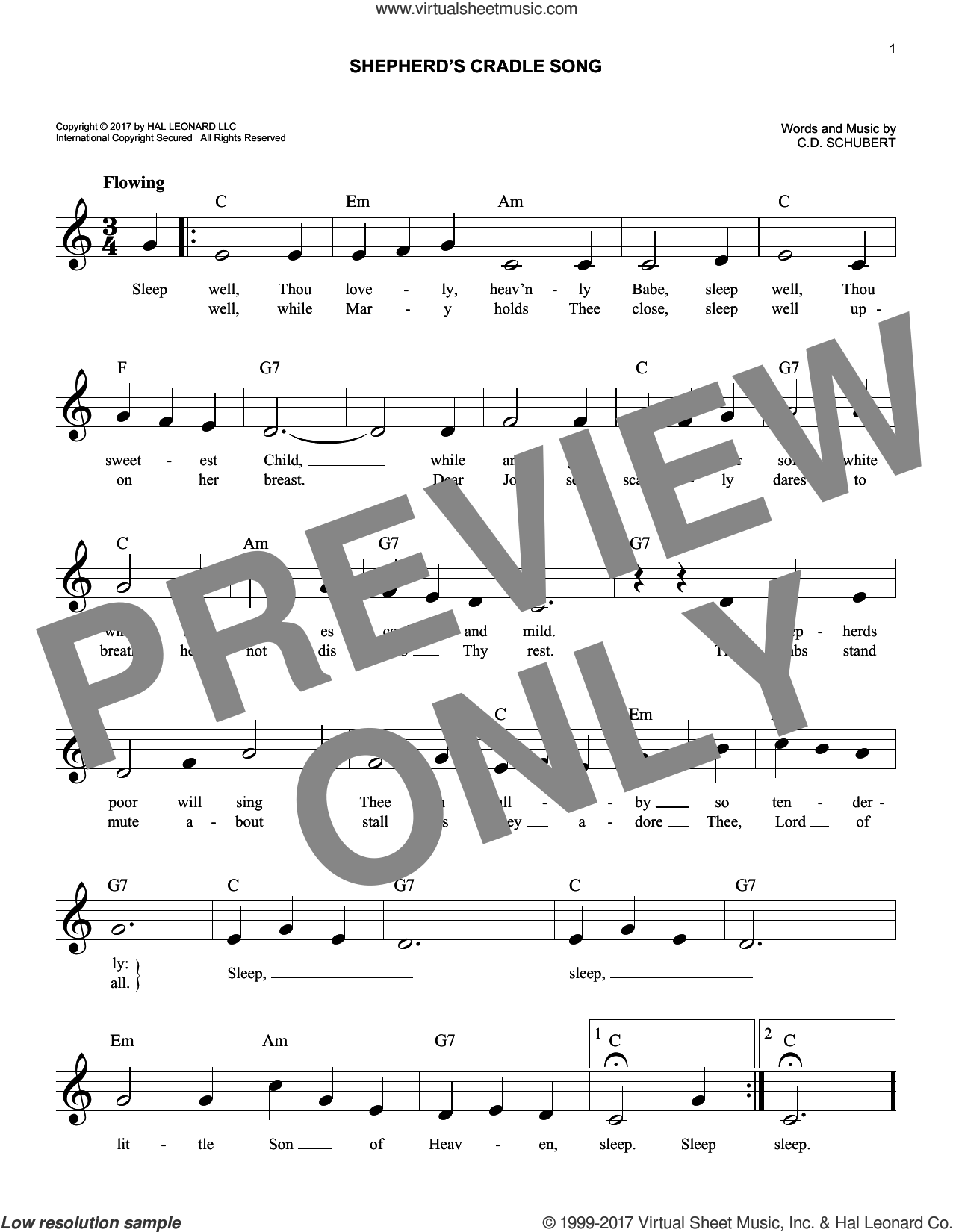 Shepherds' Cradle Song sheet music (fake book) (PDFinteractive)