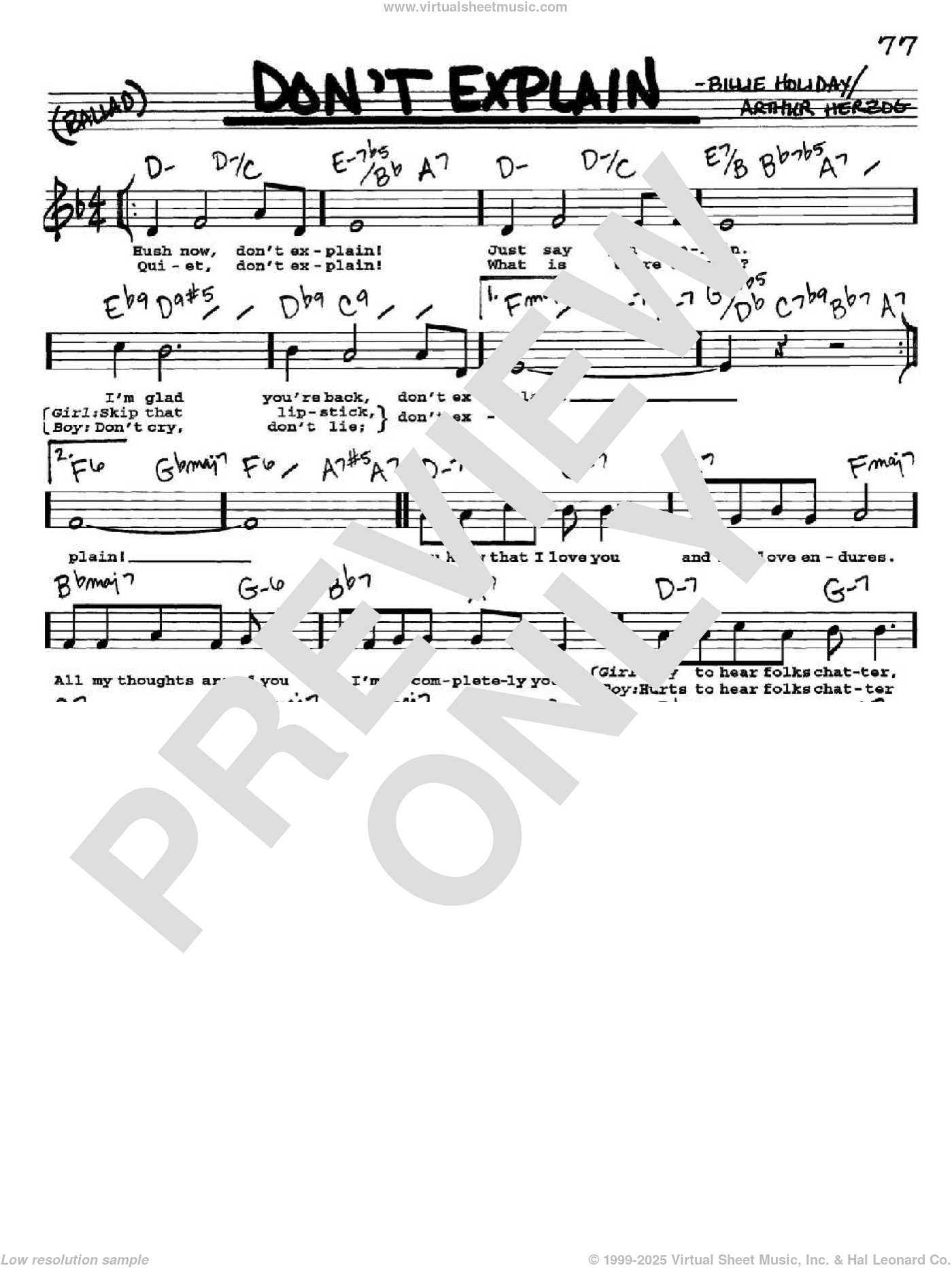 Don't Explain sheet music (real book with lyrics) (PDF)