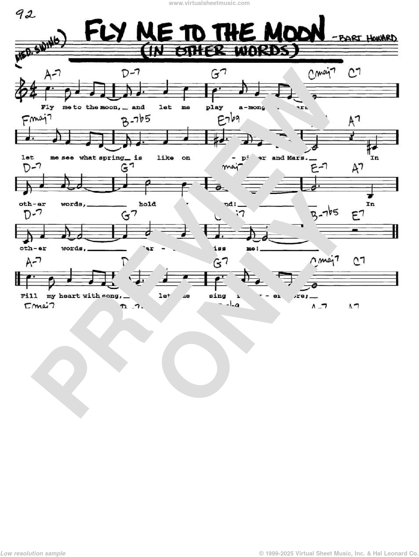 Sinatra Fly Me To The Moon In Other Words Sheet Music Real Book With Lyrics - fly me to the moon roblox piano sheet