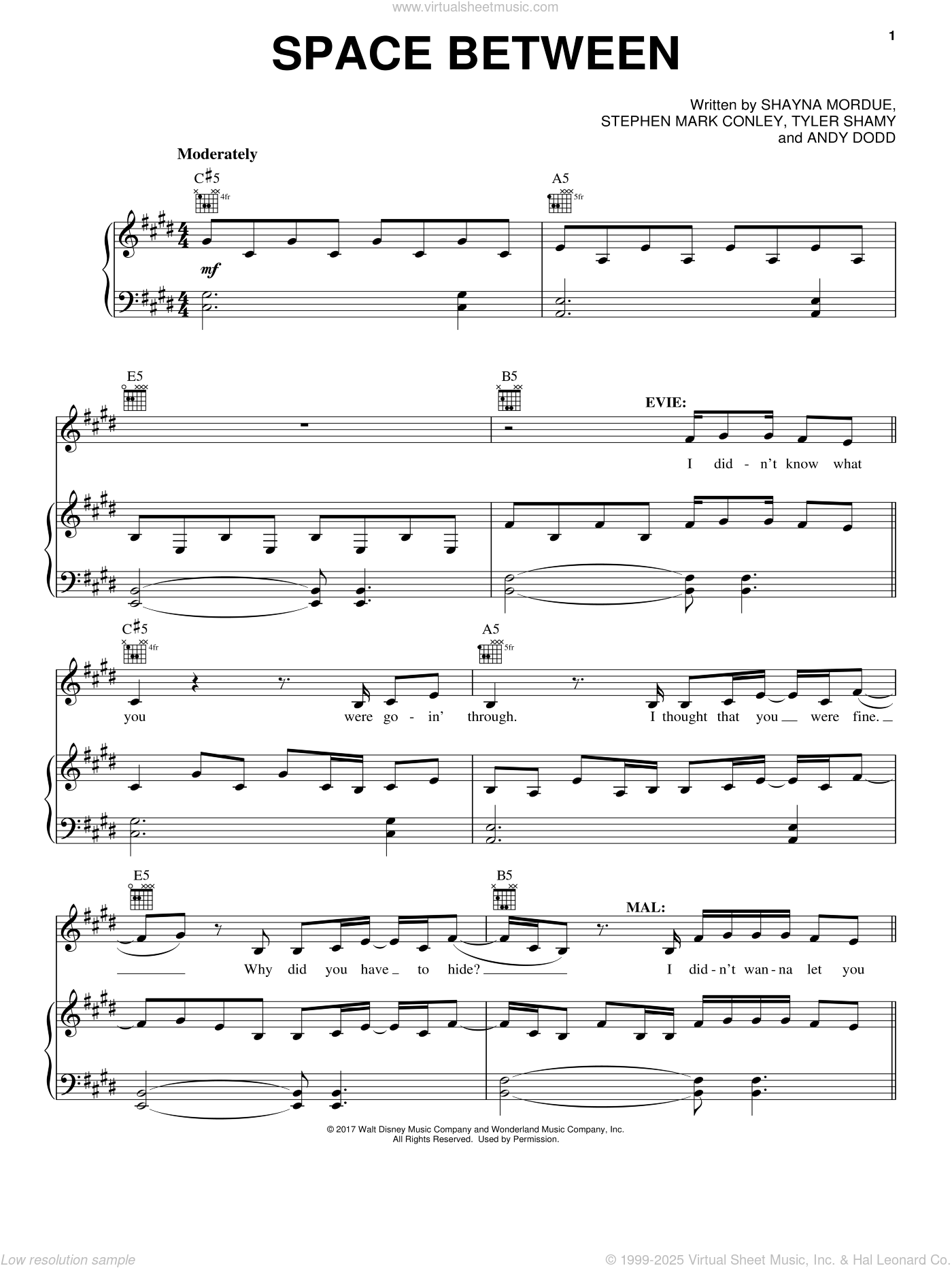 Space Between (from Disney's Descendants 2) sheet music for voice ...