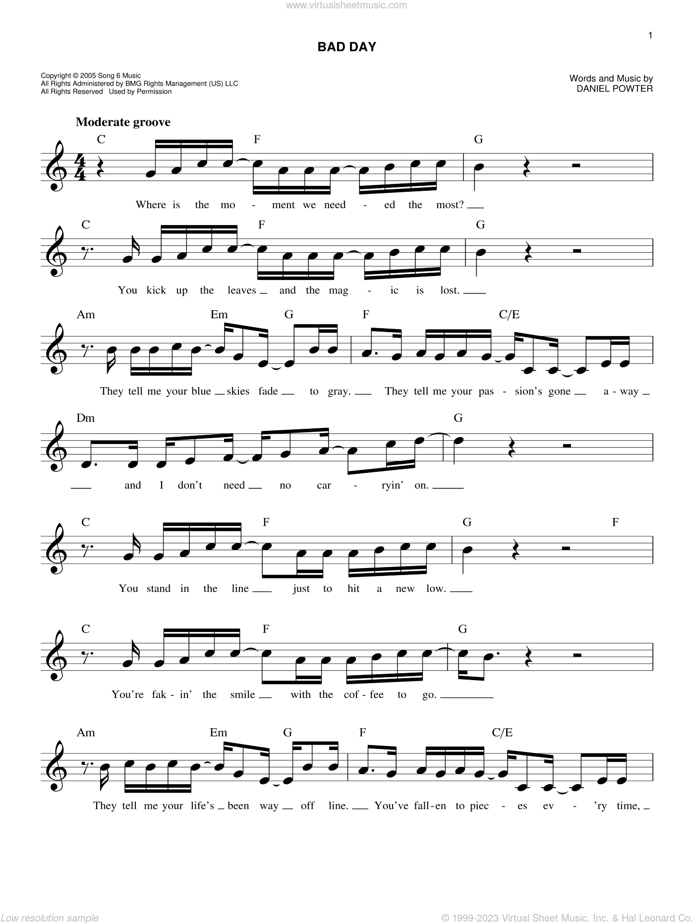 Powter - Bad Day sheet music (fake book) (PDF)