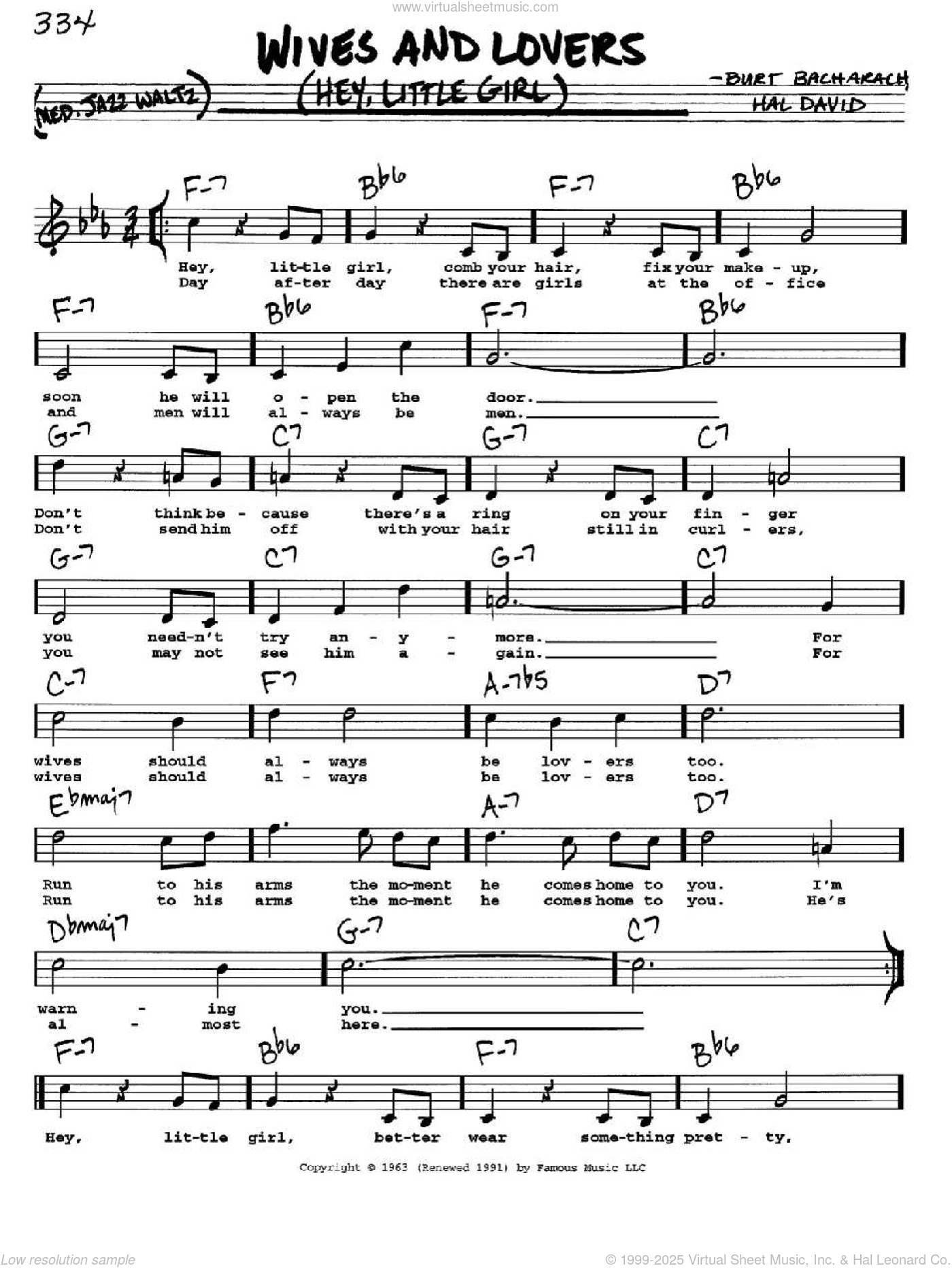 David Wives And Lovers (Hey, Little Girl) sheet music (real book with