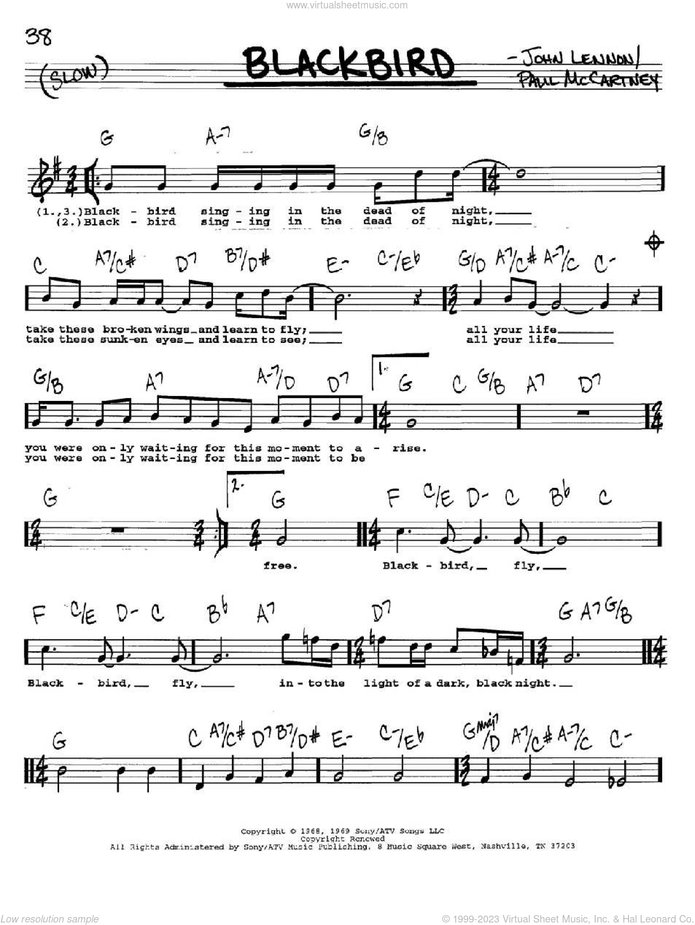 Beatles - Blackbird sheet music (real book with lyrics) [PDF]