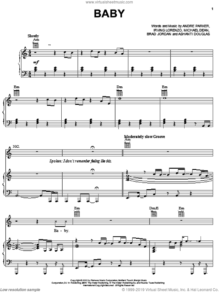 Baby sheet music for voice, piano or guitar (PDF-interactive)