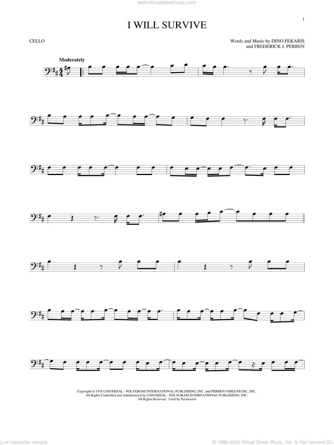 Gaynor I Will Survive Sheet Music For Cello Solo Pdf