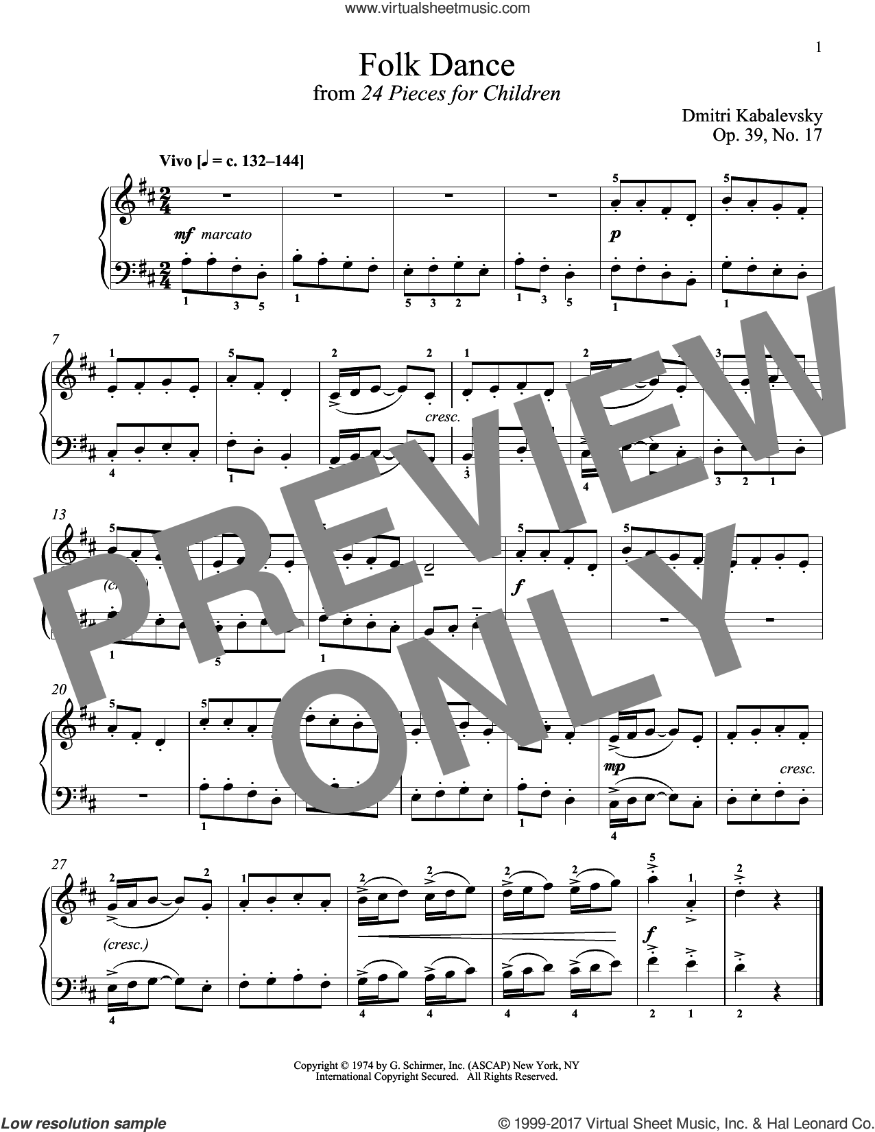 Kabalevsky Folk Dance Op 39 No 17 Sheet Music For Piano Solo