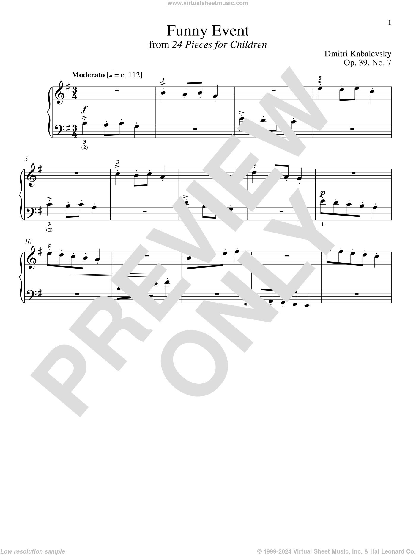 Funny Event, Op. 39, No. 7 sheet music for piano solo (PDF)