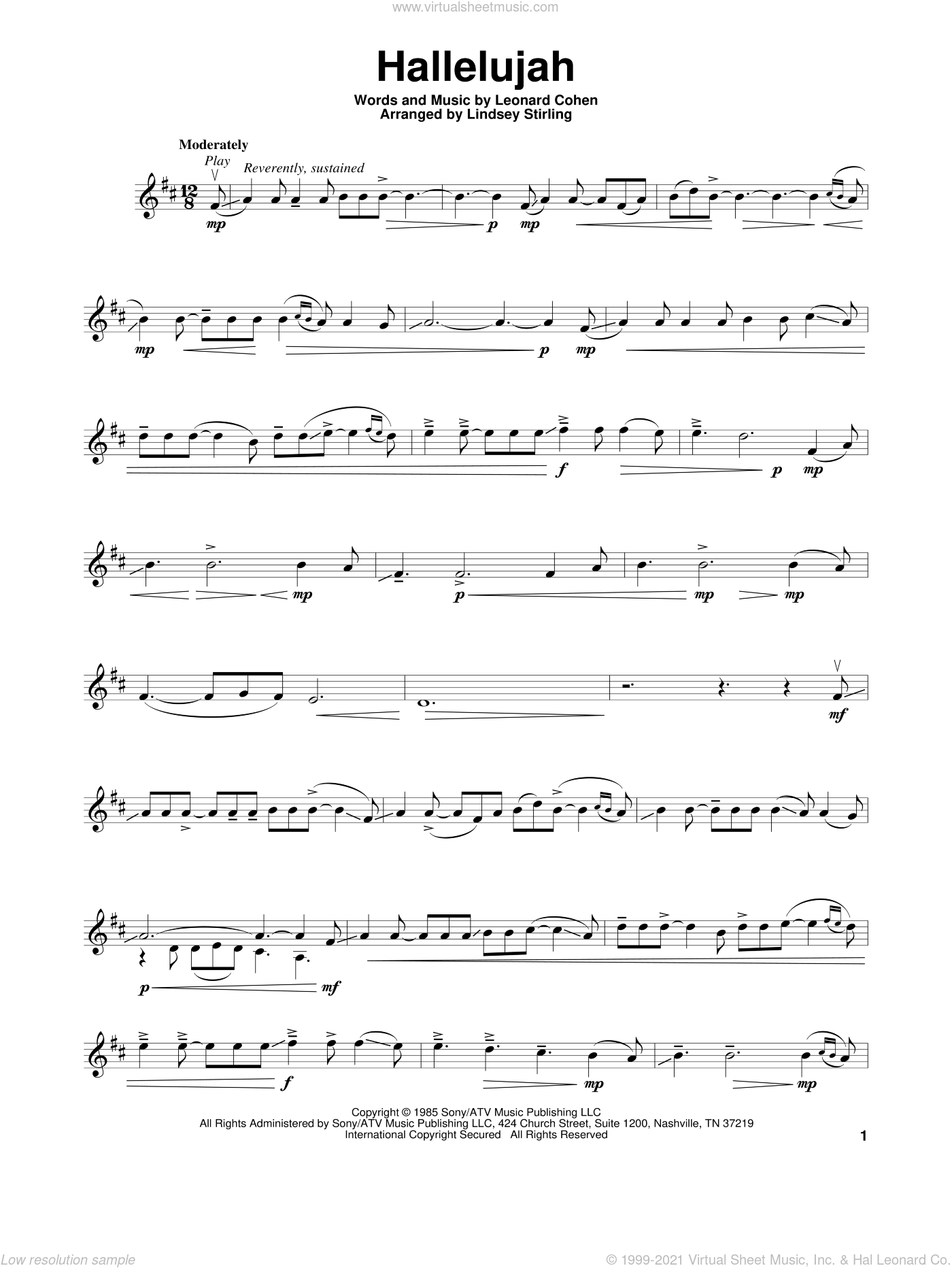 Stirling Hallelujah Sheet Music For Violin Solo Pdf