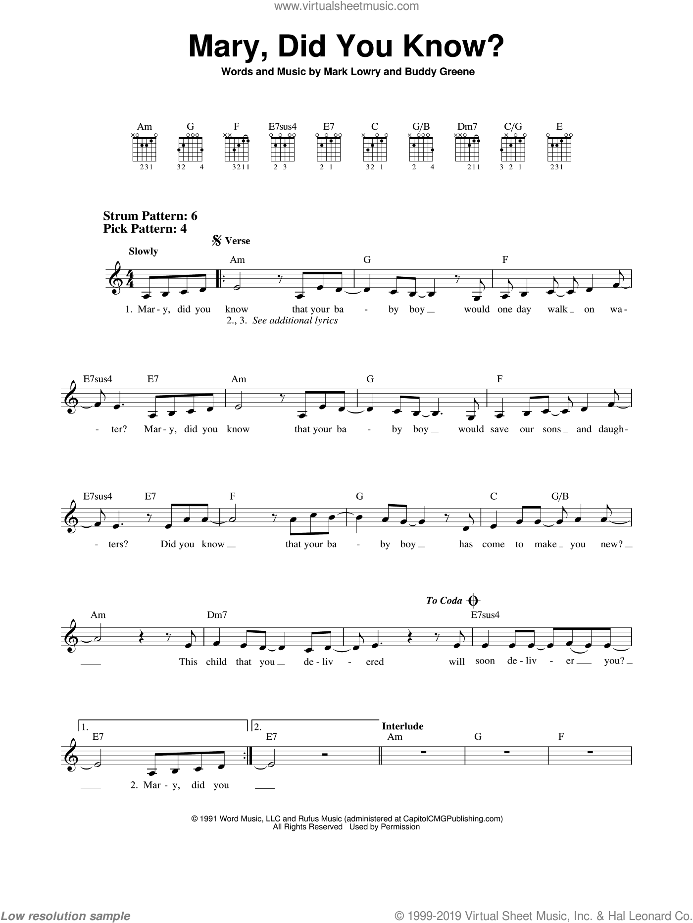 Greene Mary Did You Know Sheet Music Easy For Guitar Solo Chords