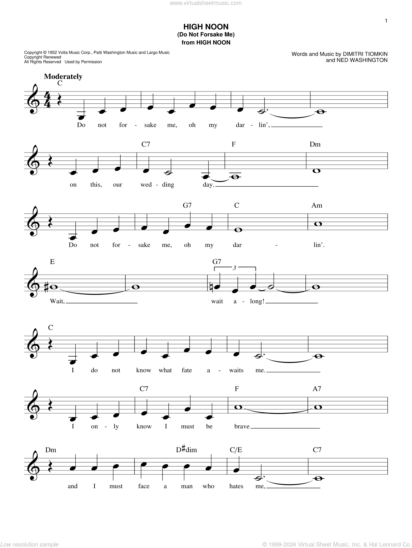 High Noon (Do Not Forsake Me) sheet music (fake book) (PDF)