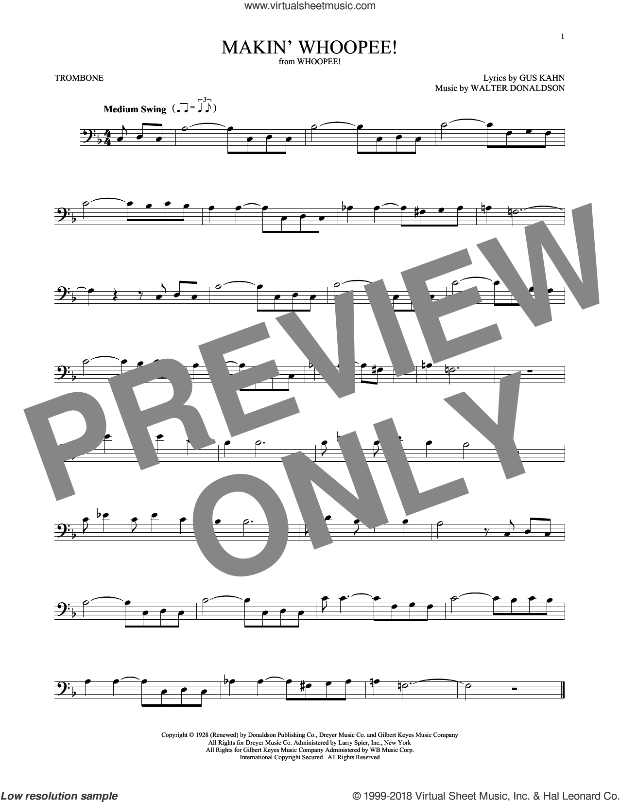 Makin' Whoopee! Sheet Music For Trombone Solo (pdf-interactive)