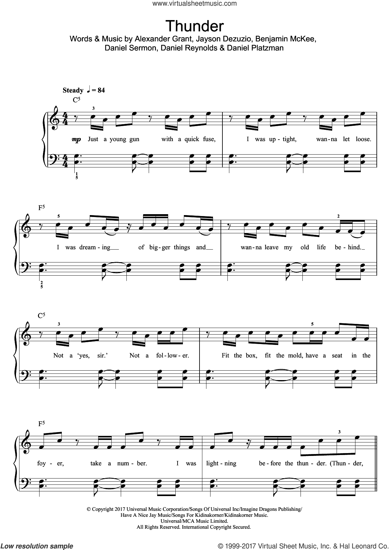 Dragons - Thunder sheet music for piano solo (beginners) [PDF]