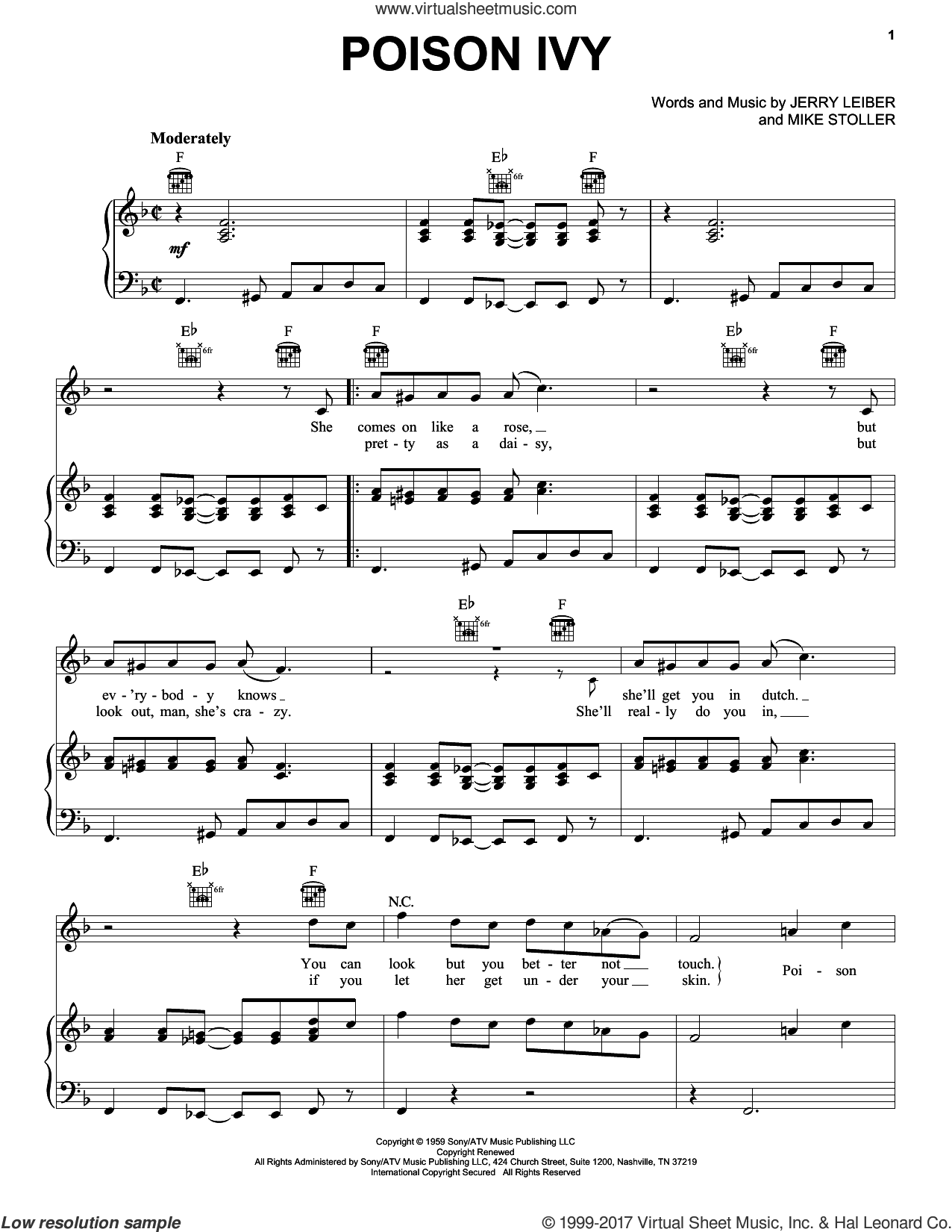 Poison Ivy Sheet Music For Voice Piano Or Guitar V2