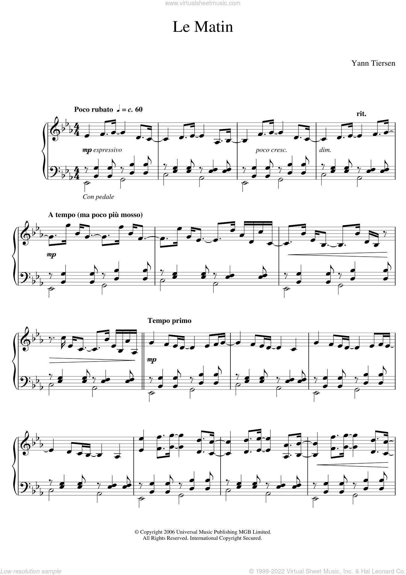 Tiersen Le Matin Sheet Music For Piano Solo Pdf Interactive Yann tiersen is a french musician and composer. tiersen le matin sheet music for piano solo pdf interactive