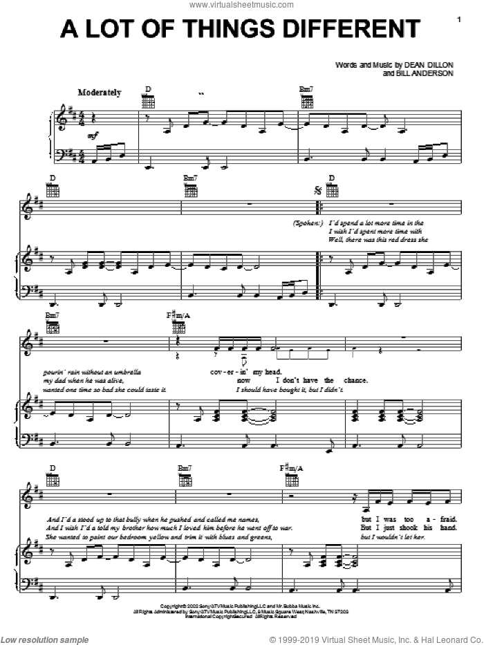 Chesney A Lot Of Things Different Sheet Music For Voice Piano Or Guitar