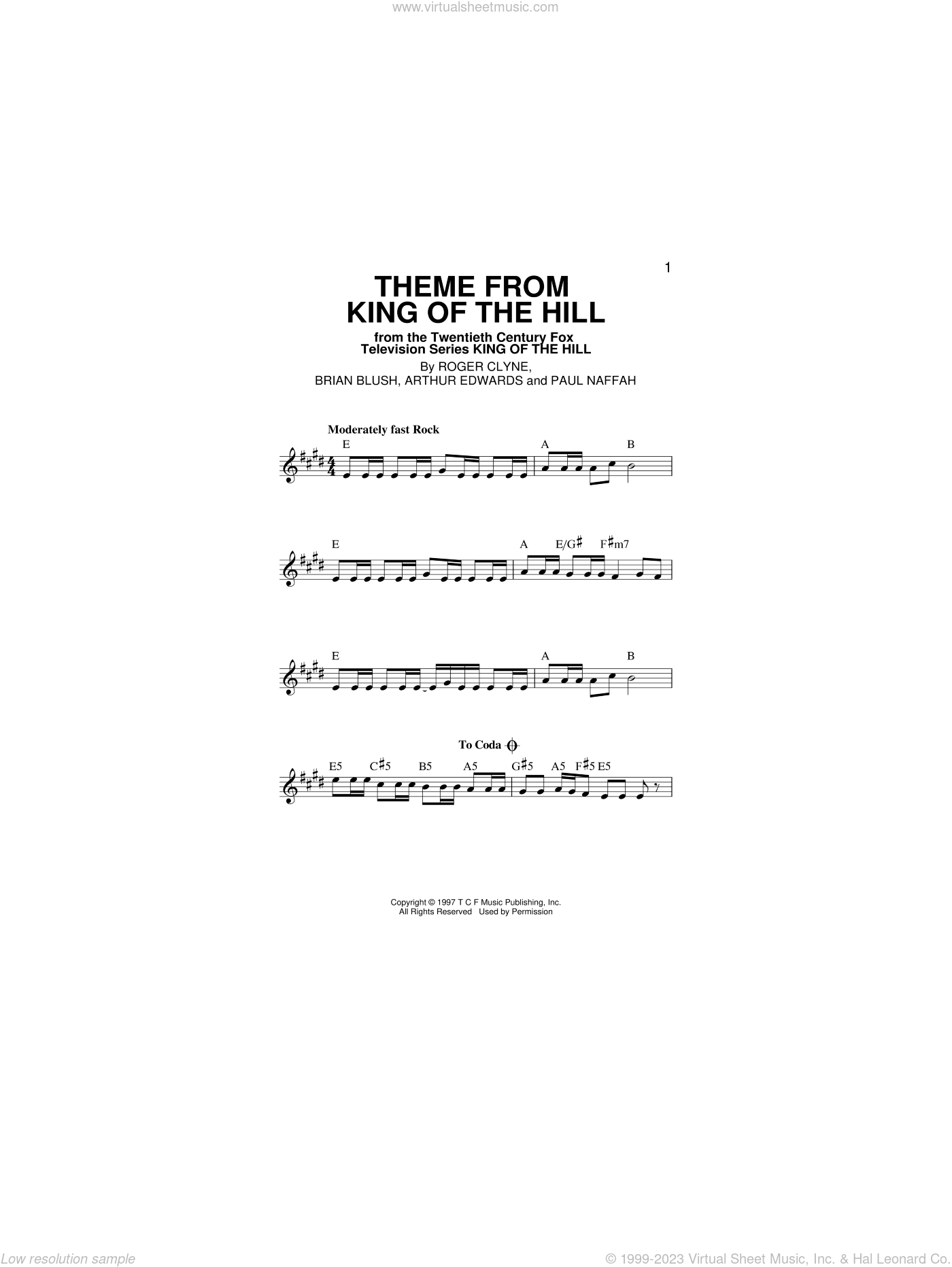 King of the Hill Theme Song - The Refreshments Sheet music for