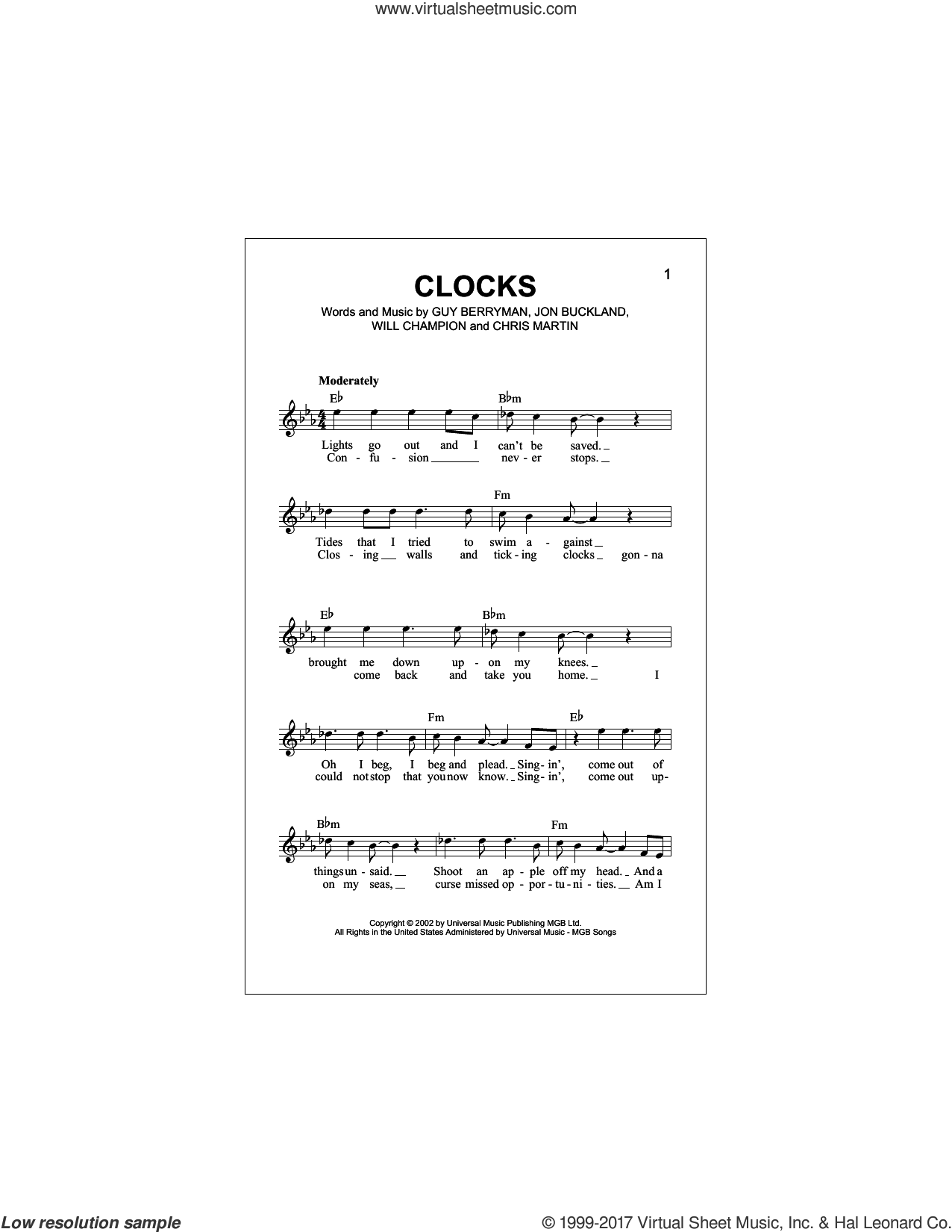 Berryman Clocks sheet music (fake book) [PDF]