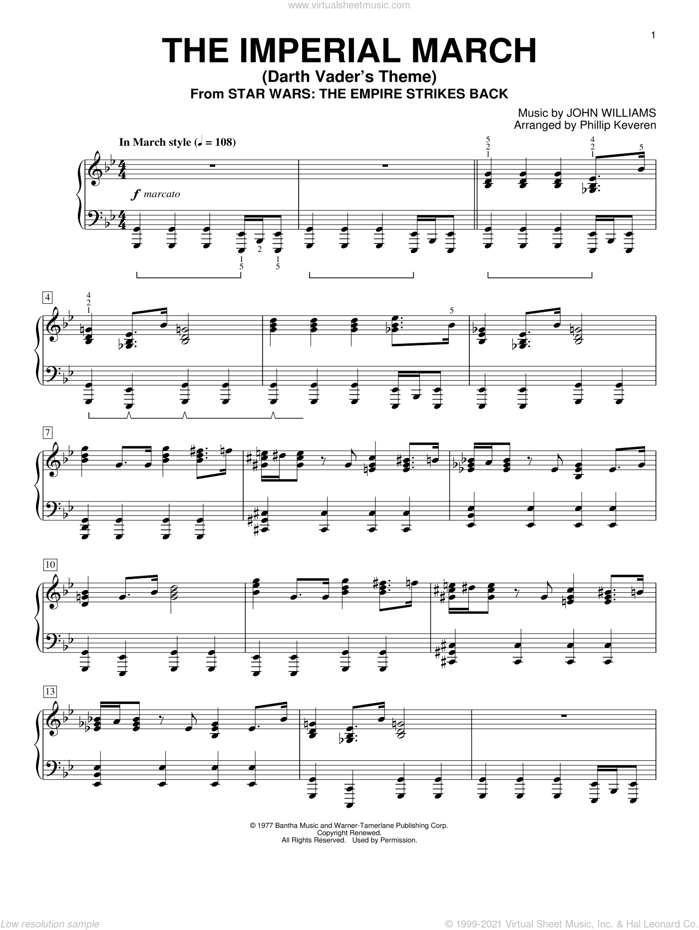 Williams The Imperial March Darth Vader S Theme Sheet Music Intermediate For Piano Solo - star wars imperial march roblox piano sheet