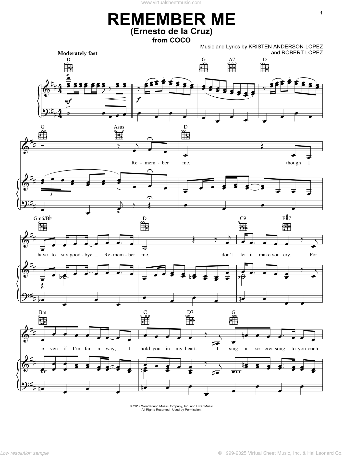 Remember Me (Ernesto de la Cruz) (from Coco) sheet music for voice