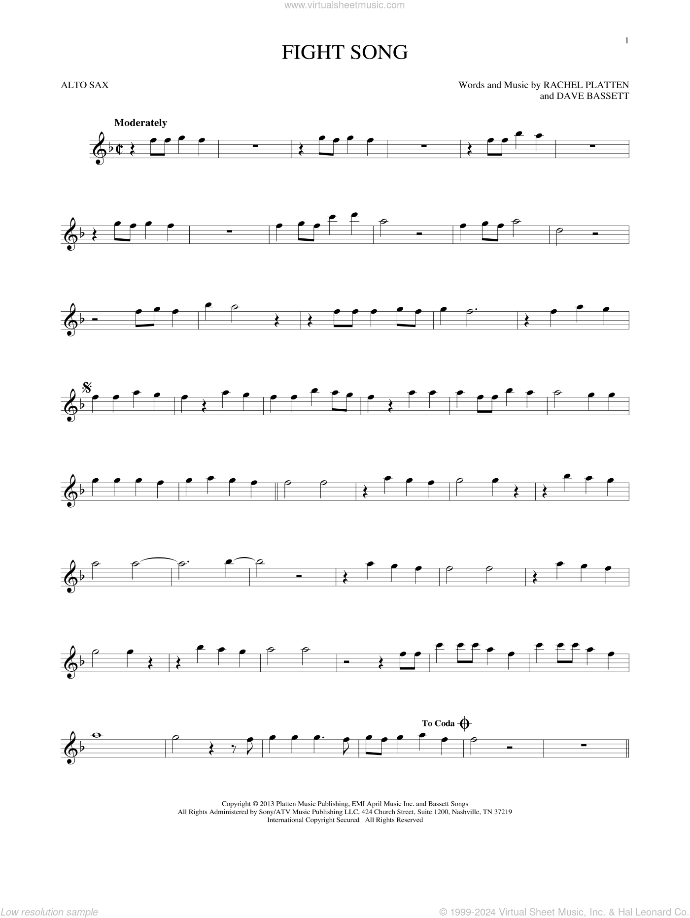 Fight Song Sheet Music For Alto Saxophone Solo Pdf Interactive