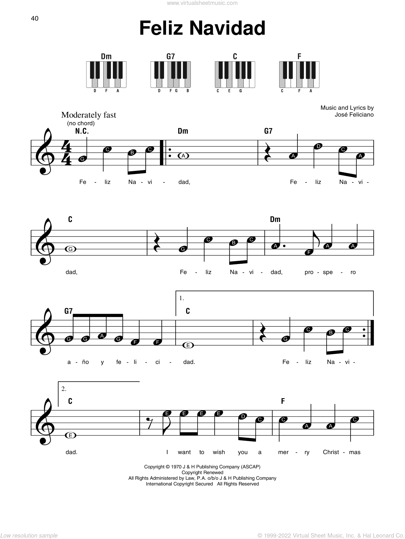 Feliciano Feliz Navidad Sheet Music For Piano Solo V2 - 