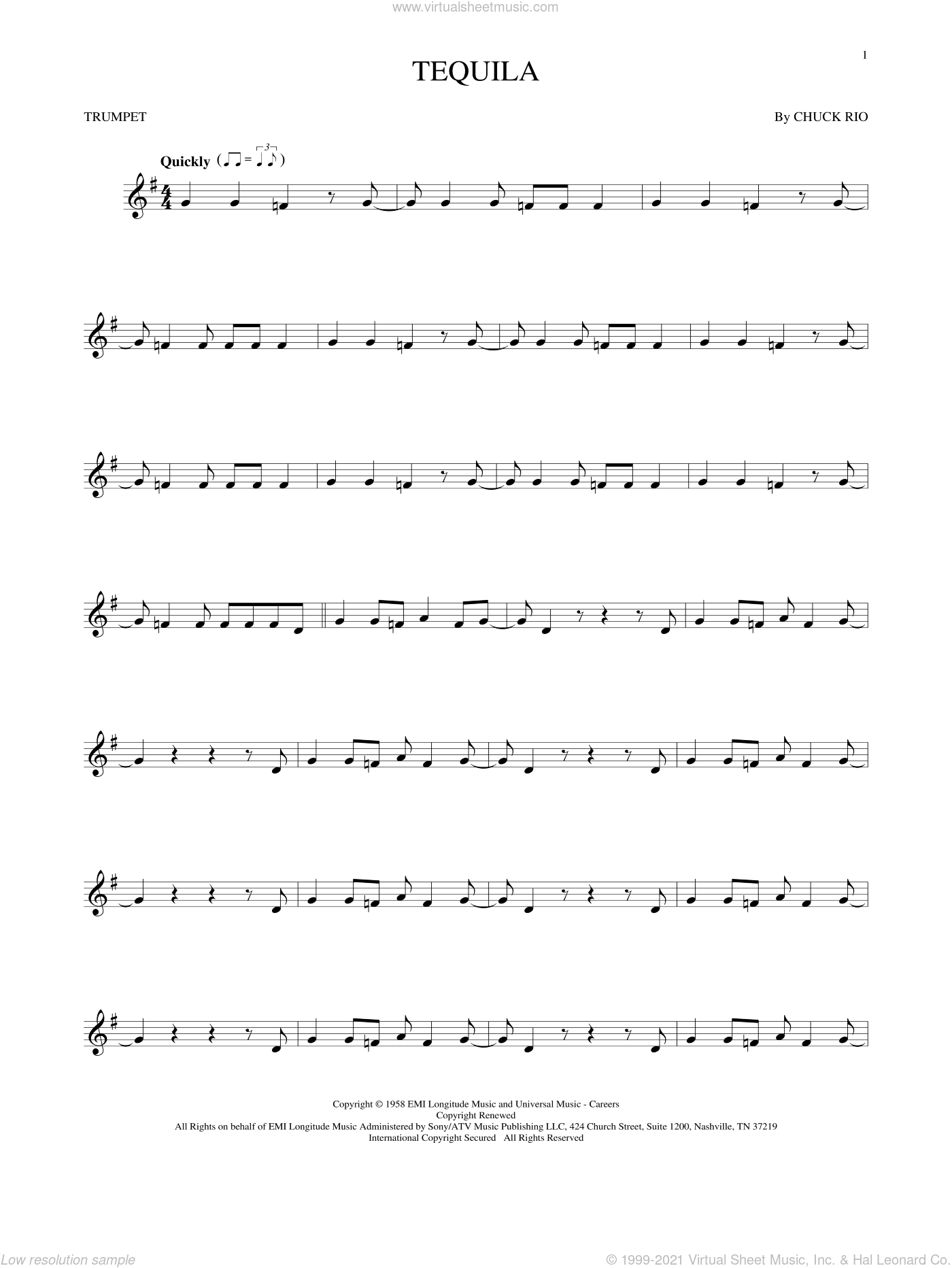 Champs - Tequila sheet music for trumpet solo (PDF-interactive) .