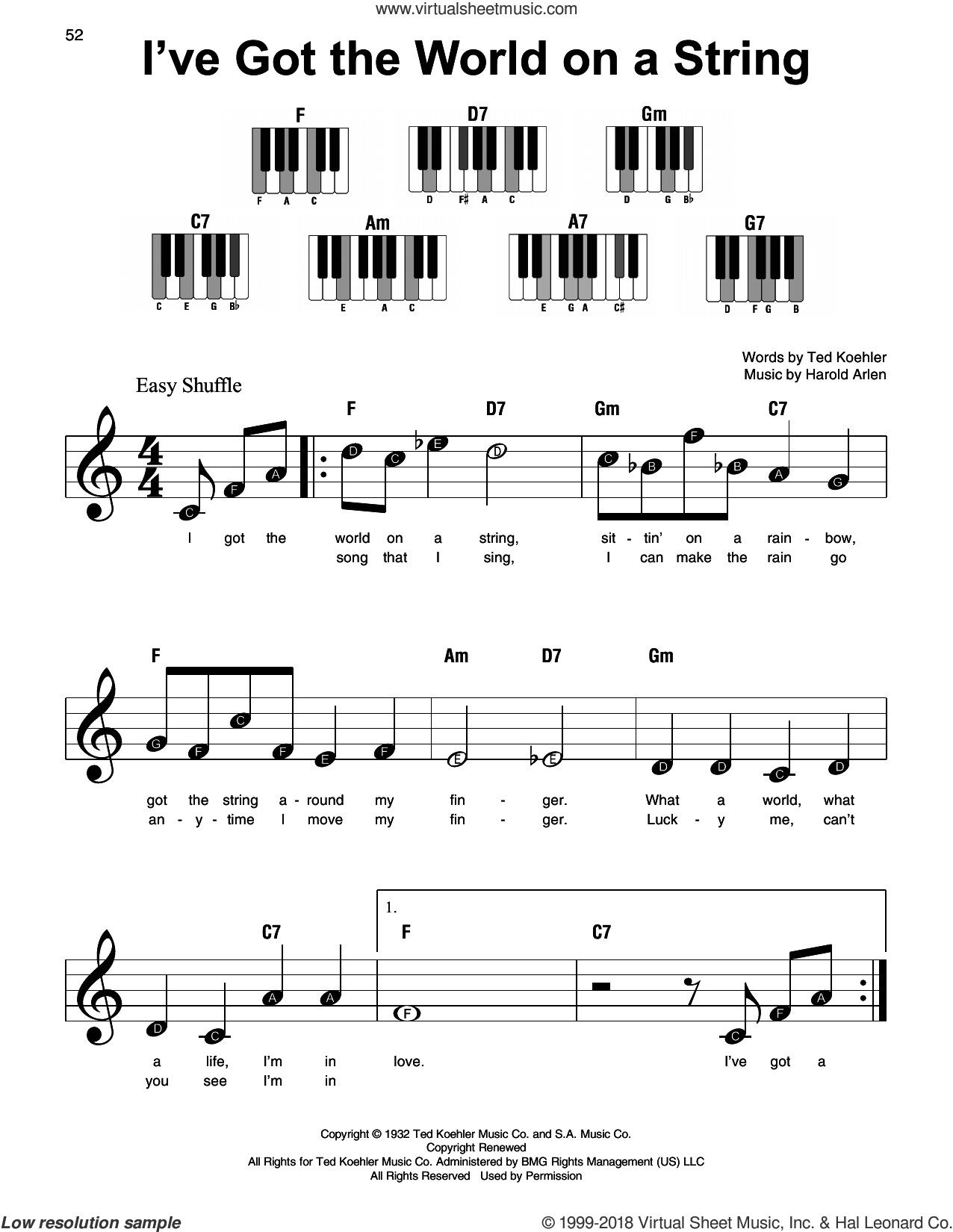 I've Got The World On A String sheet music (beginner) for piano solo