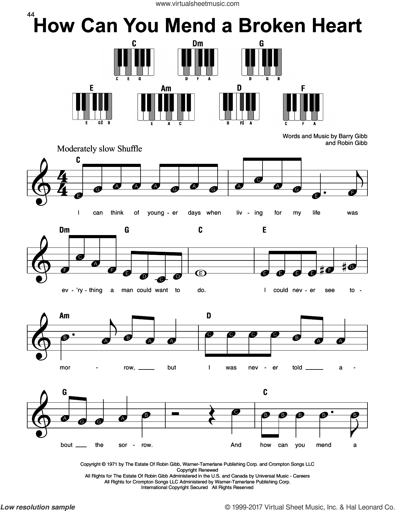 How Can You Mend A Broken Heart sheet music for piano solo (PDF)