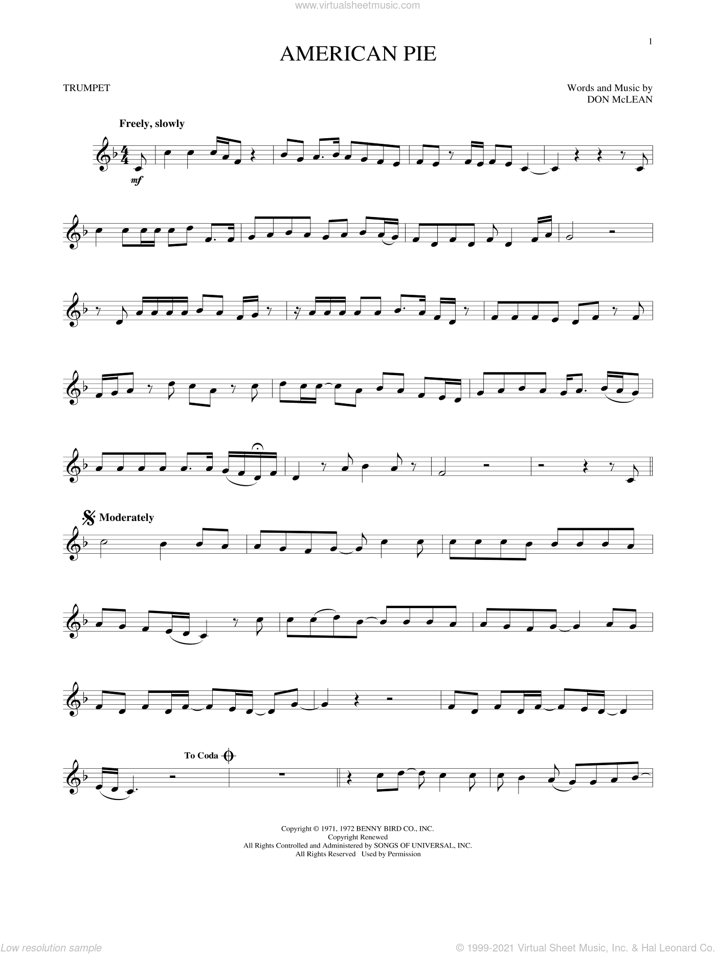 Mclean American Pie Sheet Music For Trumpet Solo Pdf