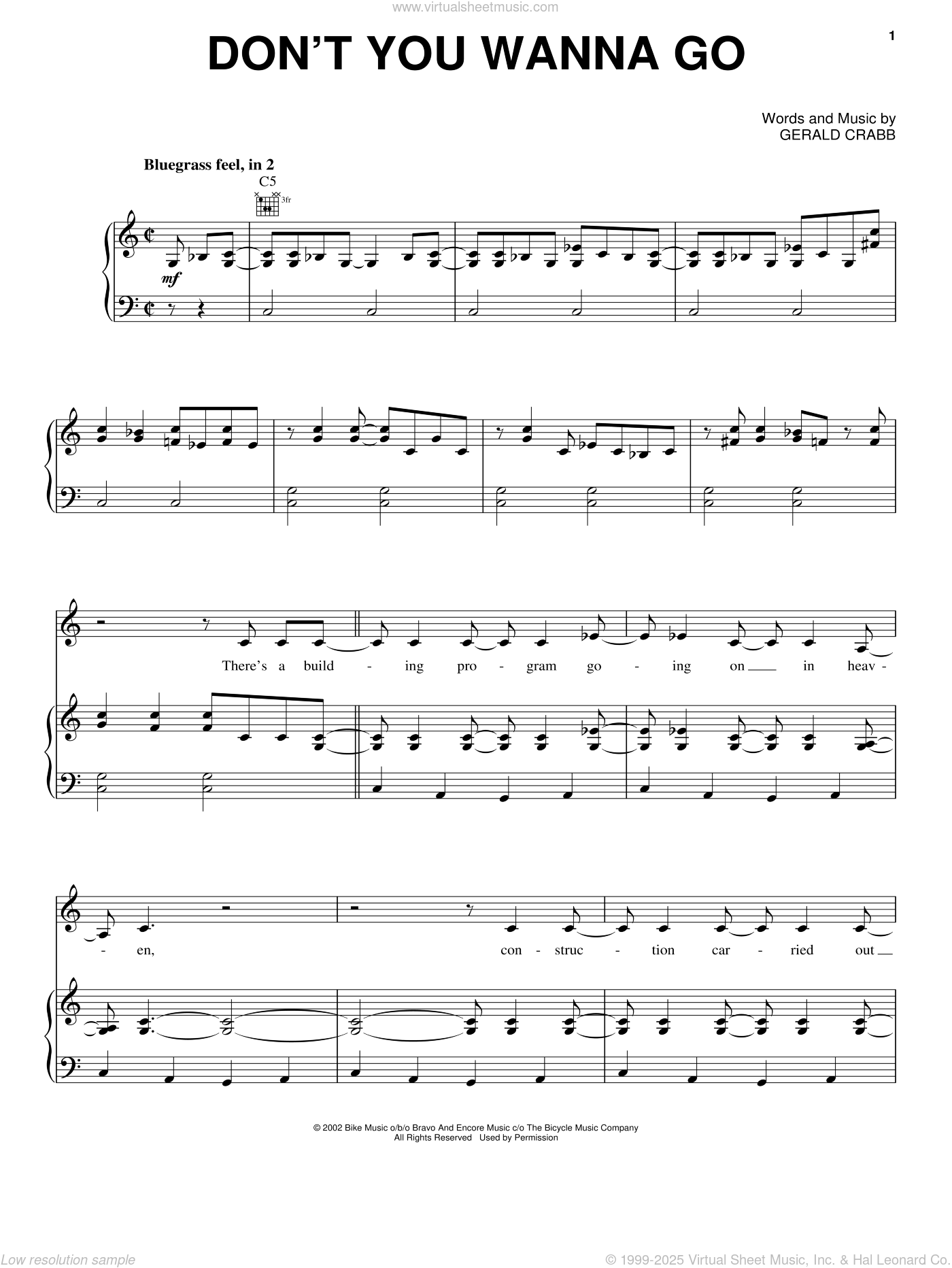 Don't You Wanna Go sheet music for voice, piano or guitar (PDF)