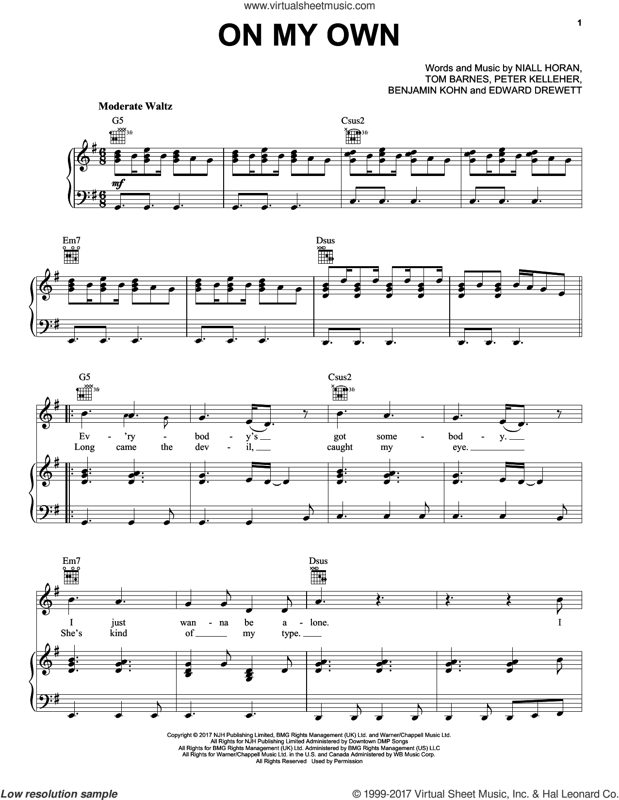 Everywhere by Niall Horan - Piano, Vocal, Guitar - Digital Sheet Music