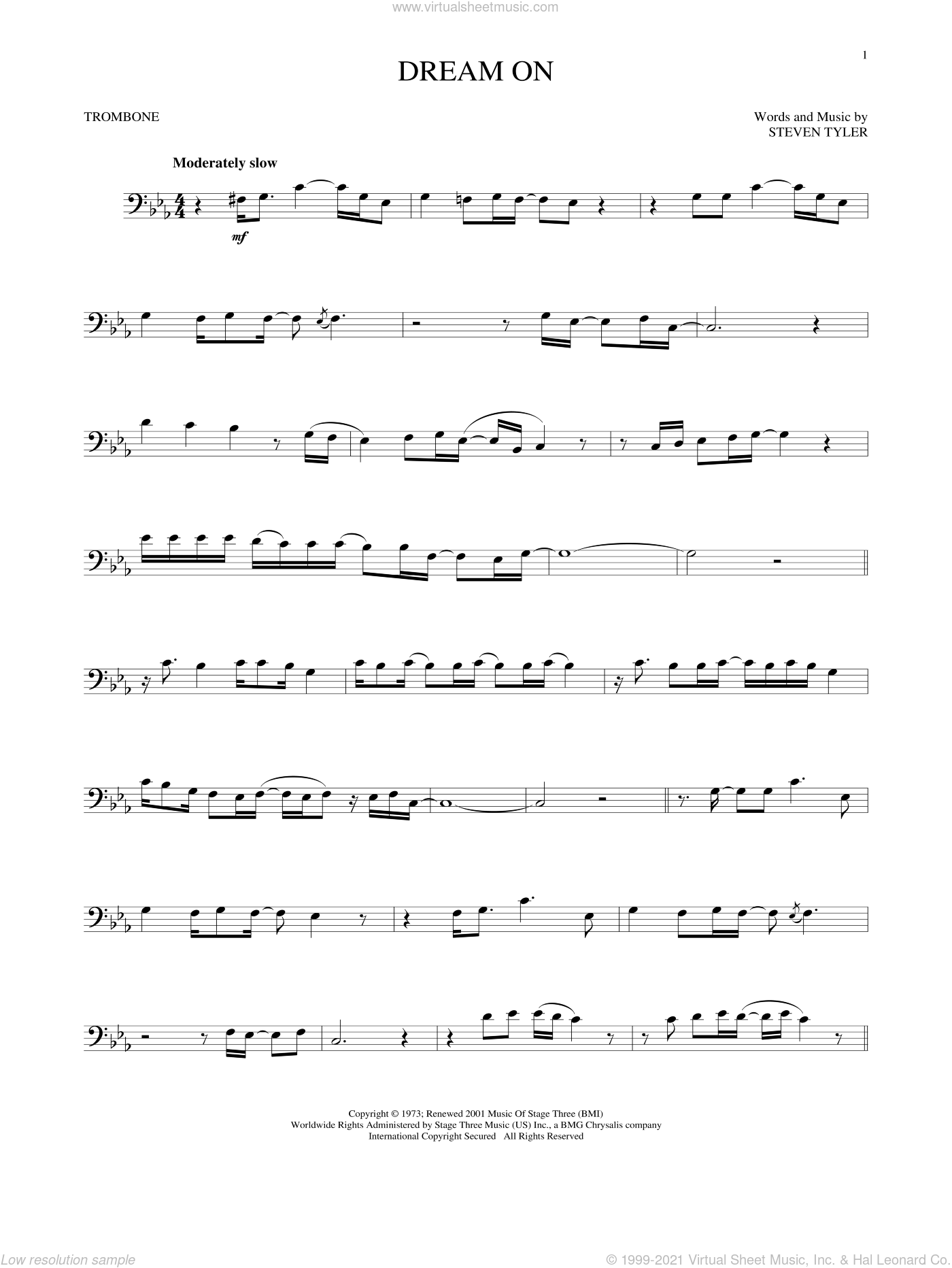 Aerosmith Dream On sheet music for trombone solo [PDF]