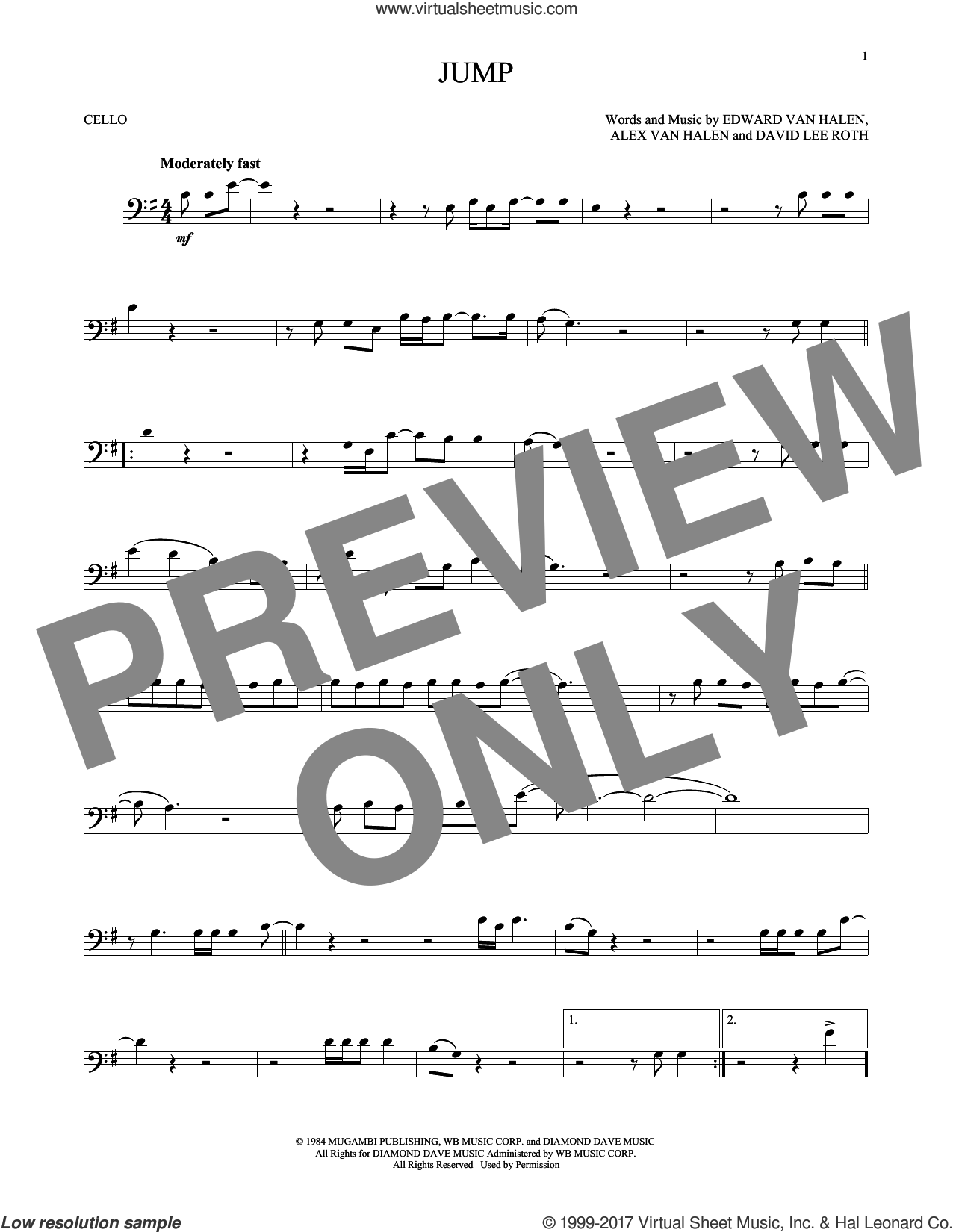 Van Halen - Jump sheet music for cello solo (PDF-interactive)