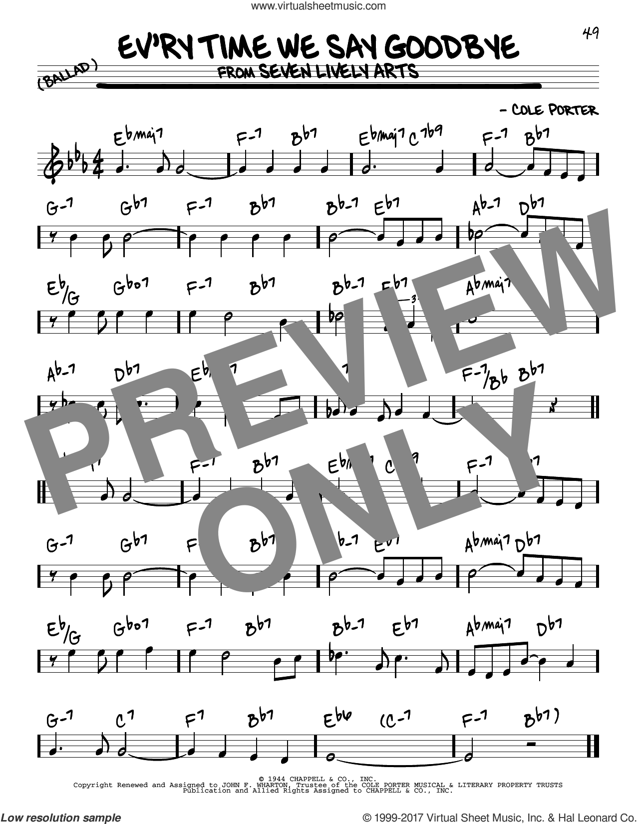 Porter Ev Ry Time We Say Goodbye Sheet Music Real Book Melody And Chords Real Book