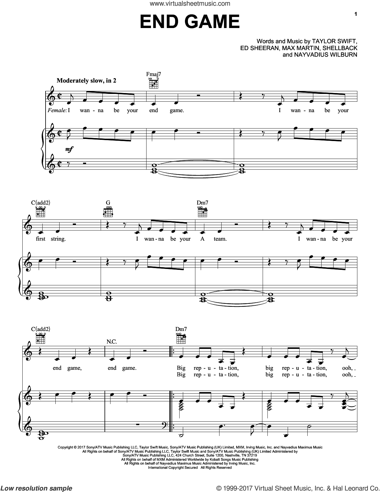 End Game sheet music for voice, piano or guitar (PDF-interactive)