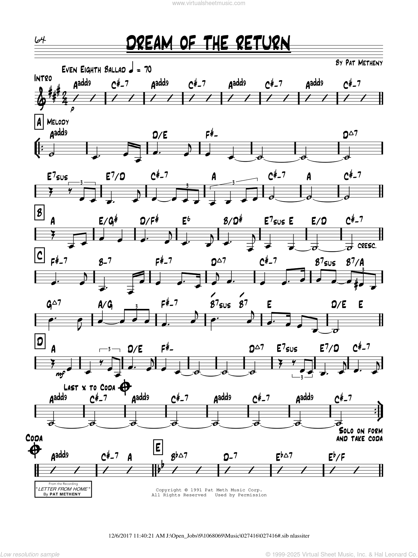 Dream Of The Return sheet music (real book - melody and chords 