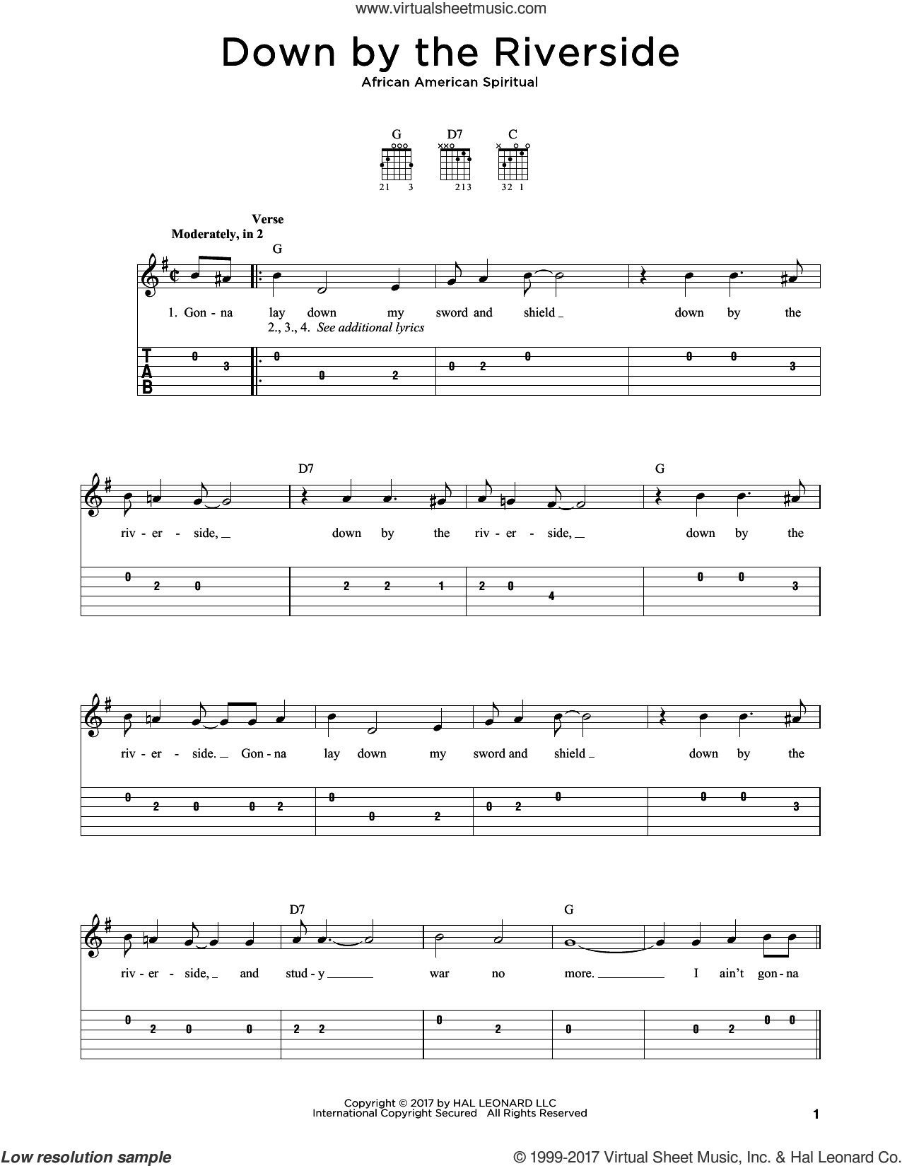 Down By The Riverside sheet music (intermediate) for guitar solo