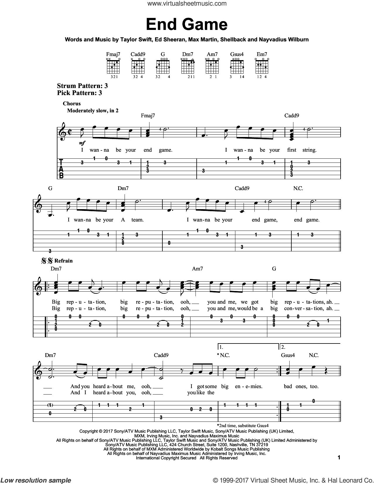 End Game" Sheet Music by Taylor Swift for Easy Guitar Tab/Vocal -  Sheet Music Now