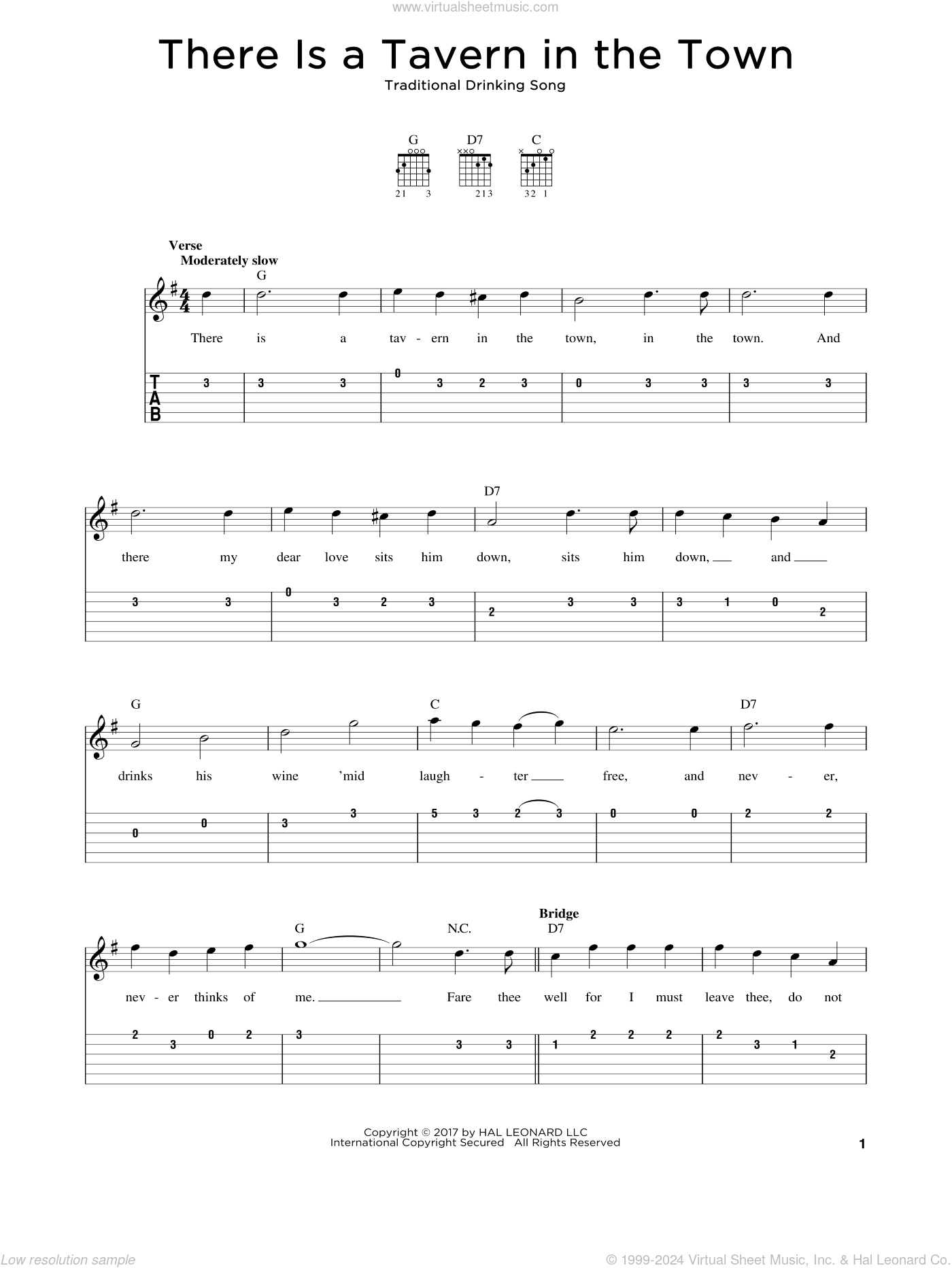 There Is A Tavern In The Town sheet music for guitar solo (PDF)