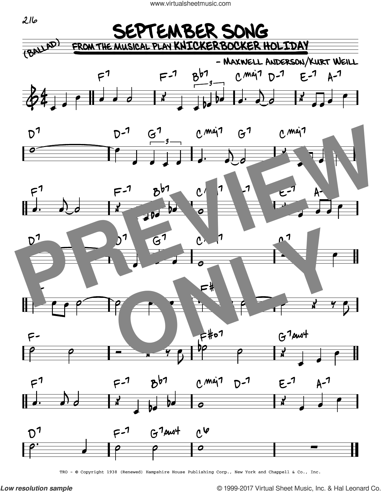 September Song sheet music (real book) (PDF)