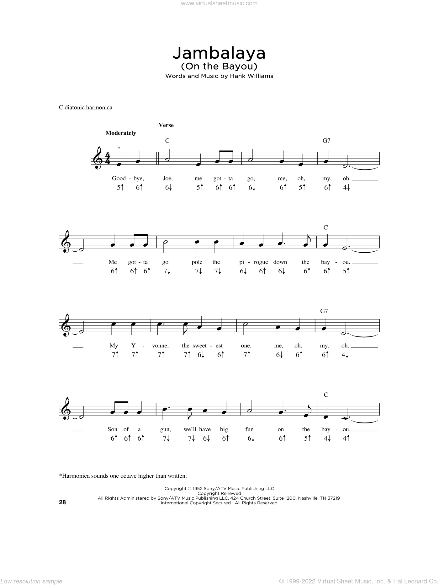 Stad bloem Plotselinge afdaling Verkeerd Jambalaya (On The Bayou) sheet music for harmonica solo (PDF)