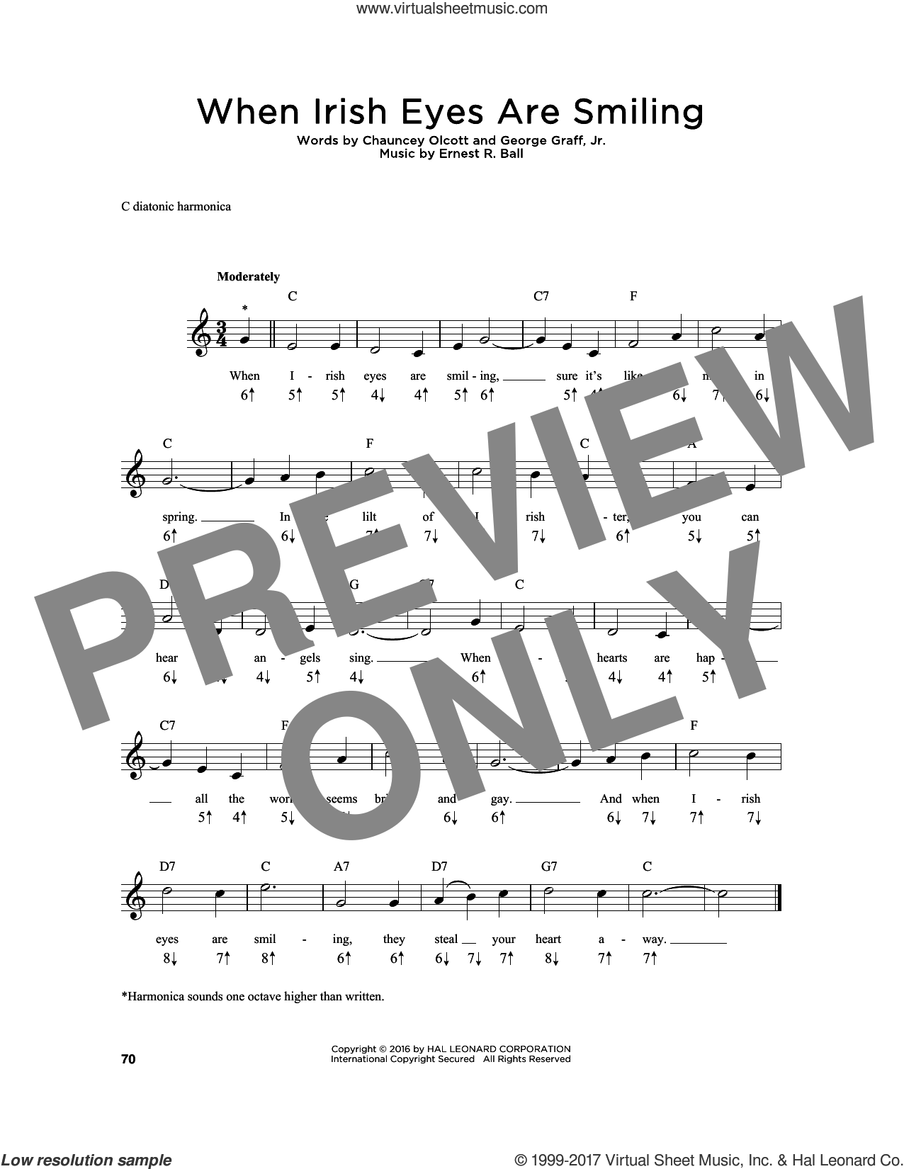 When Irish Eyes Are Smiling sheet music for harmonica solo (PDF)